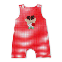 Load image into Gallery viewer, Red plaid reindeer baby boy Christmas romper