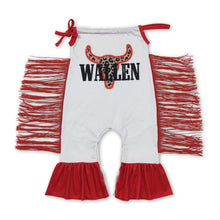Load image into Gallery viewer, Red leopard bull skull sleeveless tassels baby girls romper