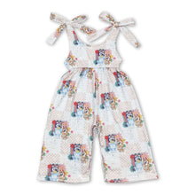 Load image into Gallery viewer, Plaid floral blue dogs kids girls jumpsuit