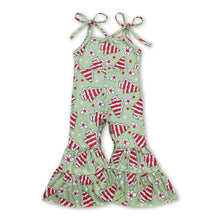 Load image into Gallery viewer, Suspender cake floral bell bottom baby girls Christmas jumpsuit