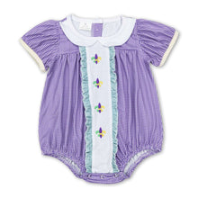 Load image into Gallery viewer, Purple short sleeves baby girls Mardi gras romper