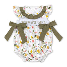 Load image into Gallery viewer, Mama's girl olive floral bow baby girls romper