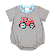 Load image into Gallery viewer, Tractor heart short sleeves grey baby boy valentine's romper