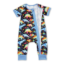Load image into Gallery viewer, Short sleeves blue dinosaur baby kids zipper romper