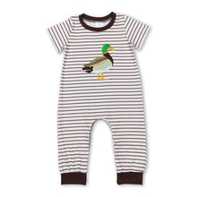 Load image into Gallery viewer, Short sleeves stripe duck brown baby boy romper