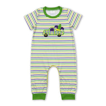 Load image into Gallery viewer, Short sleeves stripe truck baby boy mardi gras romper