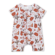 Load image into Gallery viewer, Short sleeves boots cactus heart flower western baby romper