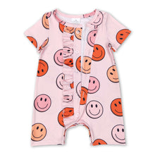 Load image into Gallery viewer, Short sleeves smile ruffle baby girls romper