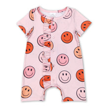 Load image into Gallery viewer, Short sleeves smile ruffle baby girls romper