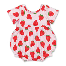 Load image into Gallery viewer, Short sleeves strawberry baby girls romper