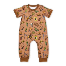Load image into Gallery viewer, Short sleeves brown bull skull western baby rodeo romper