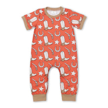 Load image into Gallery viewer, Short sleeves boots horseshoes baby western romper