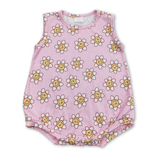 Load image into Gallery viewer, Pink sleeveless smile flower baby girls romper