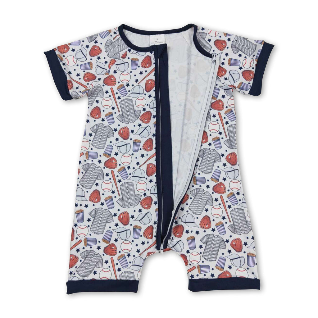 Short sleeves baseball baby boy romper