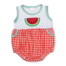 Load image into Gallery viewer, Sleeveless watermelon plaid baby kids summer romper