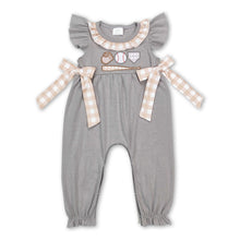 Load image into Gallery viewer, Grey flutter sleeves baseball baby girls romper