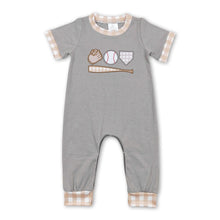 Load image into Gallery viewer, Grey short sleeves baseball baby boys romper