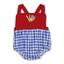 Load image into Gallery viewer, Sleeveless red baseball blue plaid baby boys romper