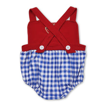 Load image into Gallery viewer, Sleeveless red baseball blue plaid baby boys romper