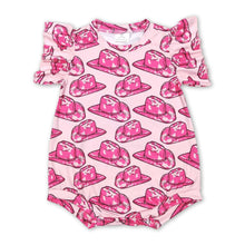 Load image into Gallery viewer, Short sleeves hot pink hat baby girls western romper