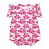 Short sleeves hot pink hat baby girls western romper