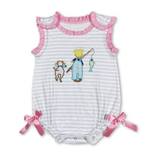 Load image into Gallery viewer, Sleeveless dog fishing stripe baby girls romper