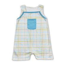Load image into Gallery viewer, Green blue plaid pocket sleeves baby boy romper