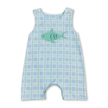 Load image into Gallery viewer, Plaid shark sleeveless baby boy summer romper