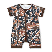 Load image into Gallery viewer, Brown short sleeves baby boy zipper romper