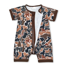 Load image into Gallery viewer, Brown short sleeves baby boy zipper romper