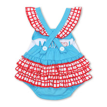 Load image into Gallery viewer, I love mom light blue plaid mother's day baby romper