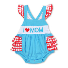 Load image into Gallery viewer, I love mom light blue plaid mother's day baby romper