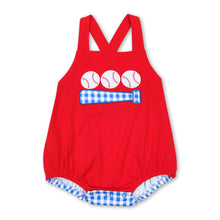 Load image into Gallery viewer, Red baseball plaid baby boys romper