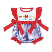 Load image into Gallery viewer, Cow chicken pig horse farm girl baby romper