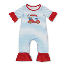 Load image into Gallery viewer, Red short sleeves golf stripe baby girls romper