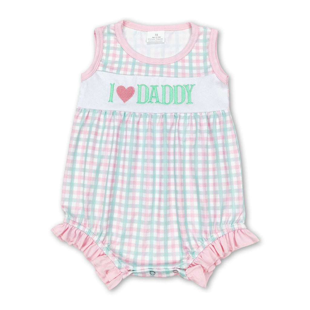 I love daddy pink plaid sleeveless father's day girls romper
