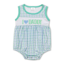 Load image into Gallery viewer, I love daddy green plaid sleeveless father's day boys romper