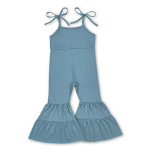 Load image into Gallery viewer, Suspender blue cotton baby girls bell bottom jumpsuit