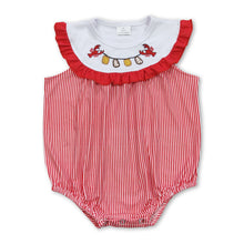Load image into Gallery viewer, Crawfish corn embroidery stripe baby girls romper