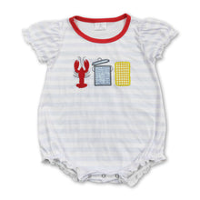 Load image into Gallery viewer, Short sleeves stripe crawfish corn baby girls romper