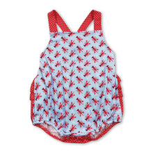 Load image into Gallery viewer, Crawfish polka dots ruffle bubble baby girls romper