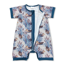 Load image into Gallery viewer, Blue short sleeves duck baby boys zipper romper