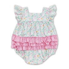 Load image into Gallery viewer, Pink ruffle floral baby girls summer romper