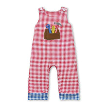 Load image into Gallery viewer, Sleeveless red plaid tool baby boys romper