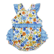 Load image into Gallery viewer, Flutter sleeves blue floral baby girls summer romper
