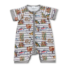 Load image into Gallery viewer, Short sleeves stripe fishing baby boys zipper romper
