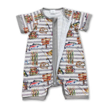 Load image into Gallery viewer, Short sleeves stripe fishing baby boys zipper romper