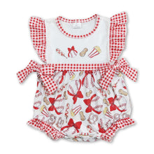 Load image into Gallery viewer, Red plaid flutter sleeves baseball baby girls romper