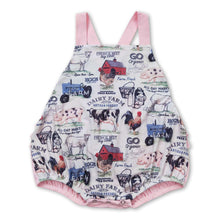 Load image into Gallery viewer, Pink cow chicken pig ruffle baby farm romper