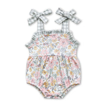 Load image into Gallery viewer, Plaid suspender floral baby girls summer romper